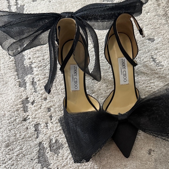 Jimmy Choo Black Mesh Bow Heels